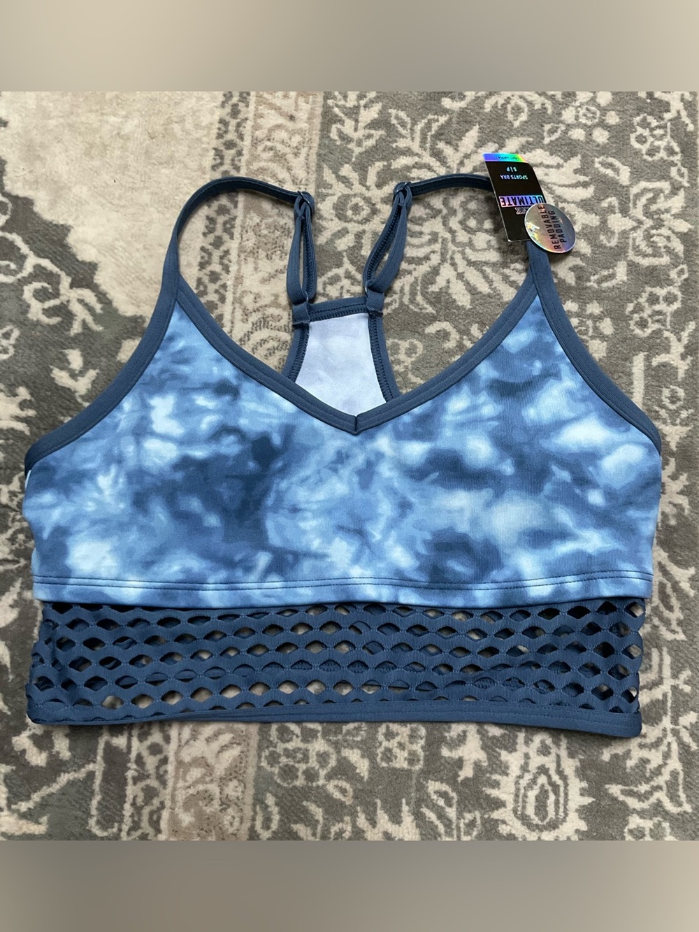 PINK Victoria's Secret Ultimate Blue Tie-Dye Mesh-Band Sports Bralette NWT
